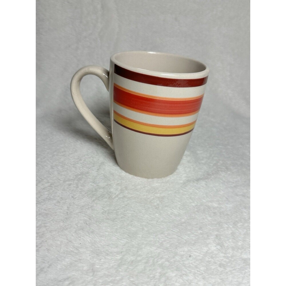 Royal Norfolk Stoneware Coffee Mug Retro Striped Red Orange Yellow Cup